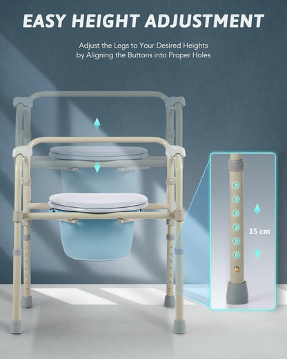 Foldable Bedside Commode Chair Portable Toilet with Pan 136kg Support