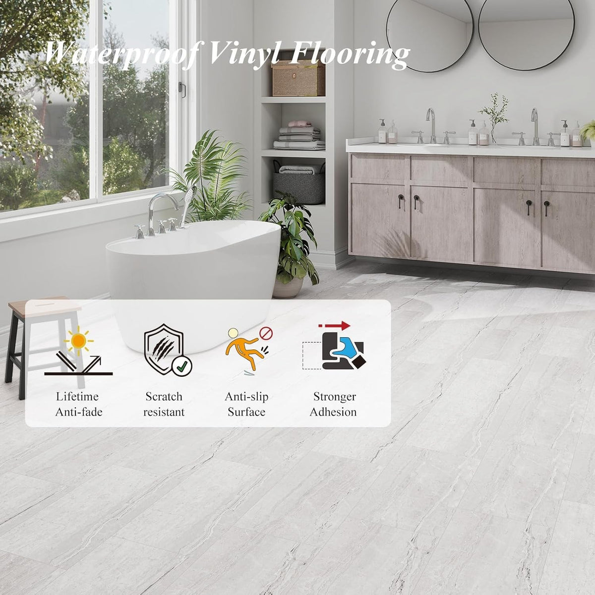 Self Adhesive Vinyl Floor Tiles Stone Effect Natural Travertine 12 Pack 2.23m²