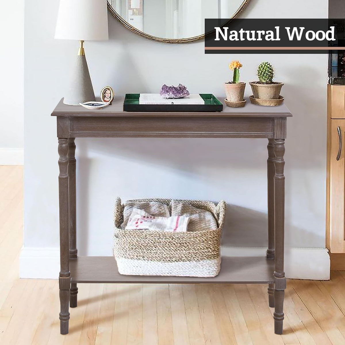Console Table Hallway Wooden Oak Washed Grey Narrow Side Furniture Shelf Vintage