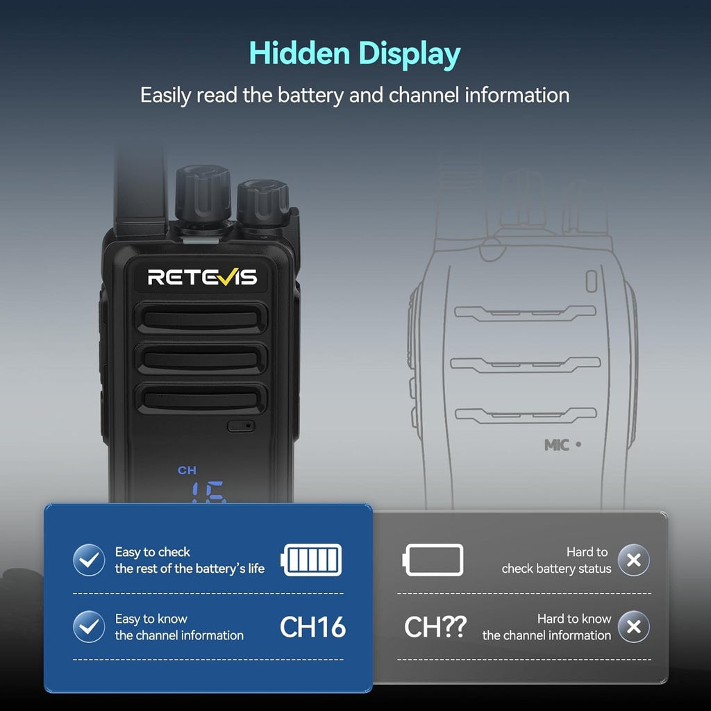 Retevis RT668H PMR446 Walkie Talkies 10 Pack Black Hidden Display USB-C 10-Way