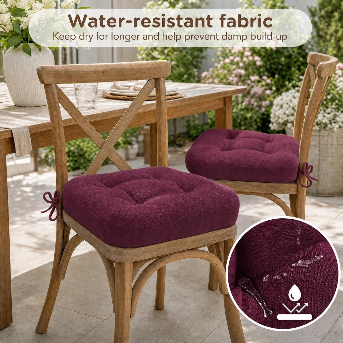Chair Seat Cushions Pads 6 Pack 40x40cm 8cm Thick Memory Foam Garden Dining Wine