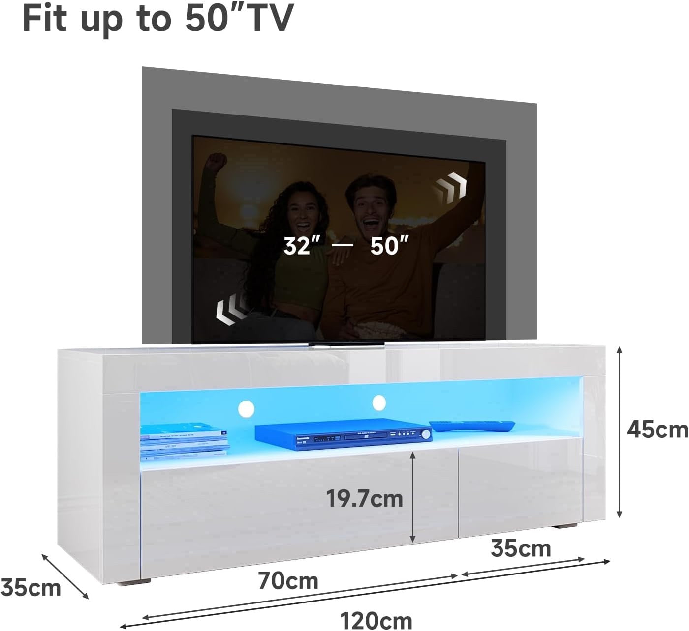 1200mm LED TV Stand Black Gloss Cabinet Unit for 32-50 Inch TV Storage