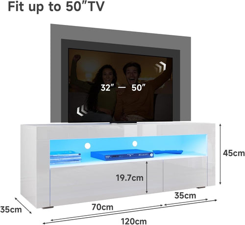 1200mm LED TV Stand Black Gloss Cabinet Unit for 32-50 Inch TV Storage