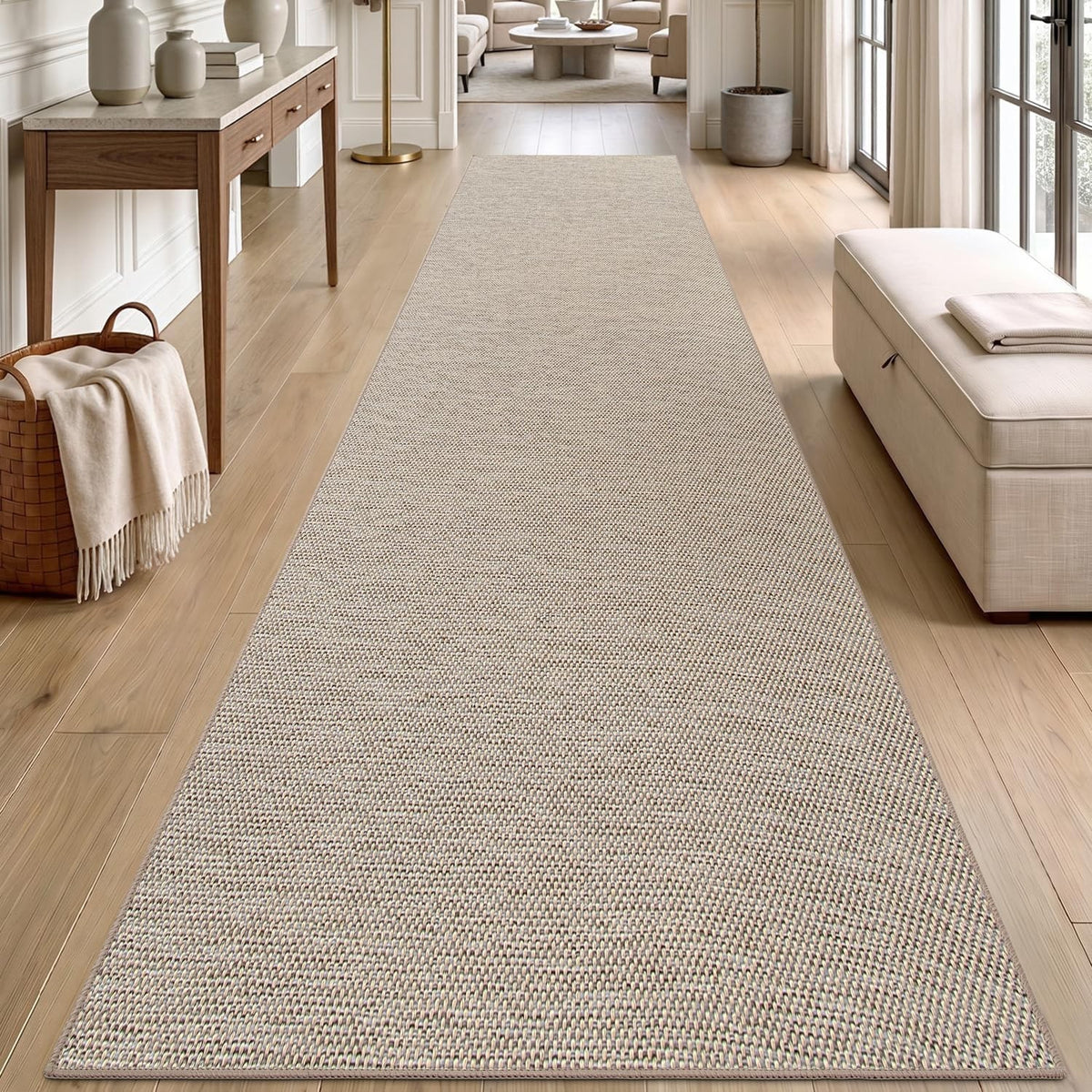 Hallway Runner Rug Carpet 80x300cm Non Slip Rubber Backed Absorbent Khaki Low Pi