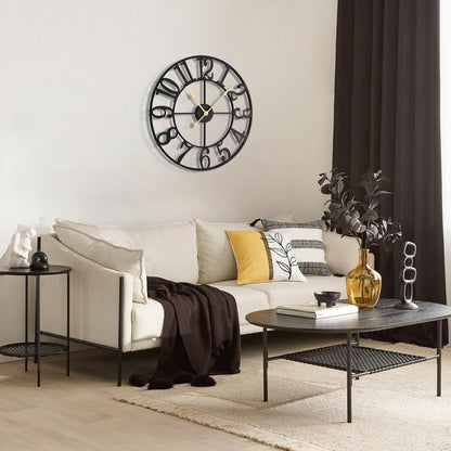 Wall Clock Large 60cm Metal Silent Non Ticking Arabic Numerals Black Decor Home
