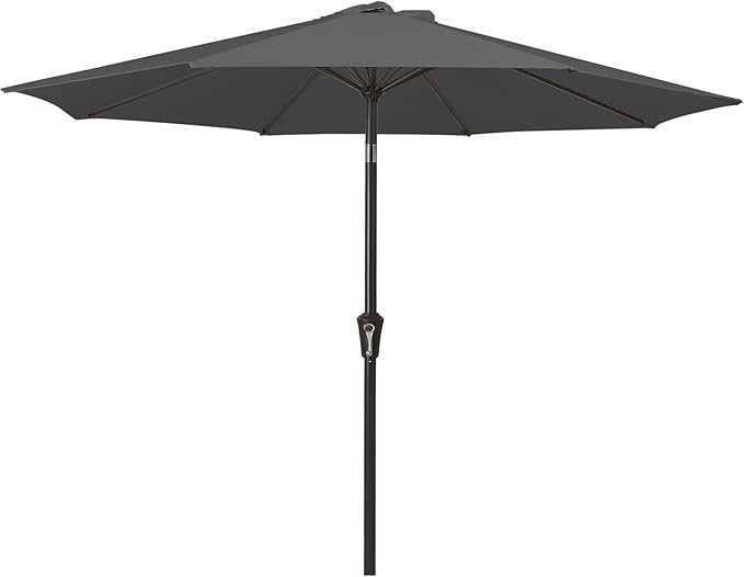 Garden Parasol 2.7m Grey Patio Umbrella UPF50+ Tilt Steel 8 Rib UV Sun Shade