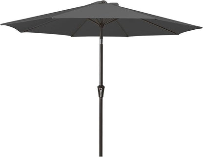 Garden Parasol 2.7m Grey Patio Umbrella UPF50+ Tilt Steel 8 Rib UV Sun Shade