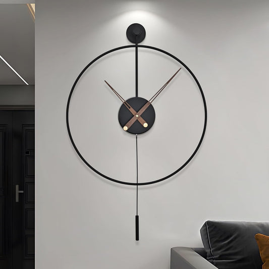 Large 60cm Wall Clock Black Metal Silent Non Ticking Round Pendulum Home Decor