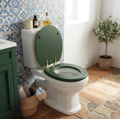 Soft Close Toilet Seat Wooden Green Gold Oval 43x36.5cm Bathroom Hinged Lid