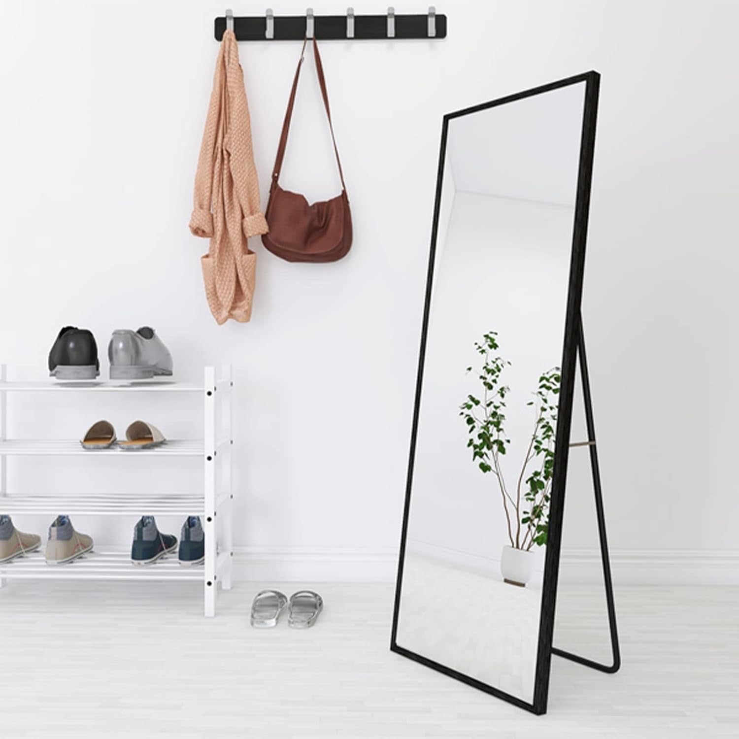 140x40cm Full Length Floor Mirror Black Aluminum Frame Freestanding Wall Decor