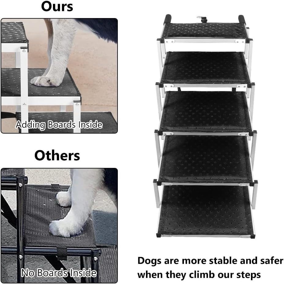 Dog Steps Car Stairs Ramp 5 Step Folding Aluminium Non Slip 80kg SUV Pet Portabl