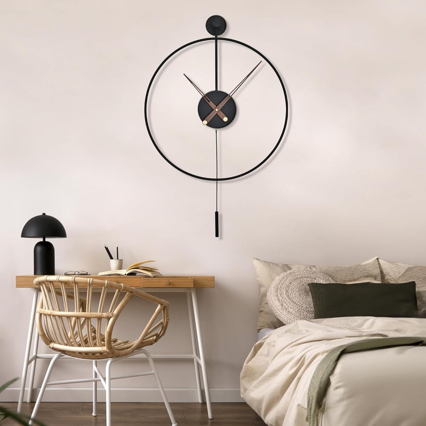 Large 60cm Wall Clock Black Metal Silent Non Ticking Round Pendulum Home Decor