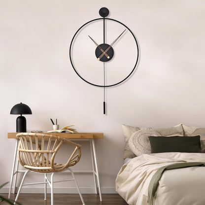 Large 60cm Wall Clock Black Metal Silent Non Ticking Round Pendulum Home Decor