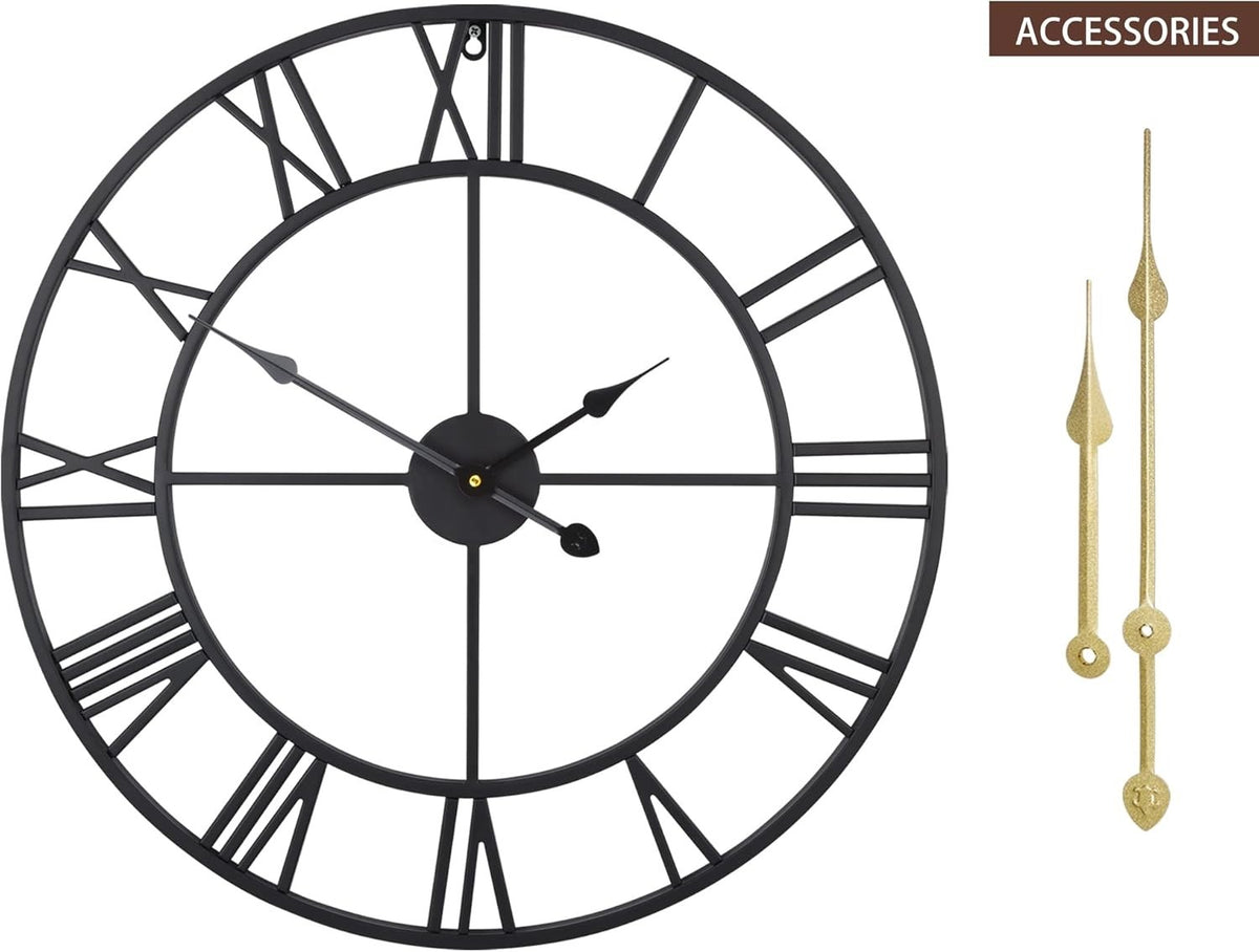 Vintage Wall Clock 40cm Silent Non Ticking Roman Numeral Metal Battery Operated