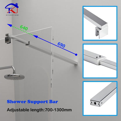 Shower Screen Support Bar Telescopic Chrome 700-1300mm Wet Room Glass 6-10mm