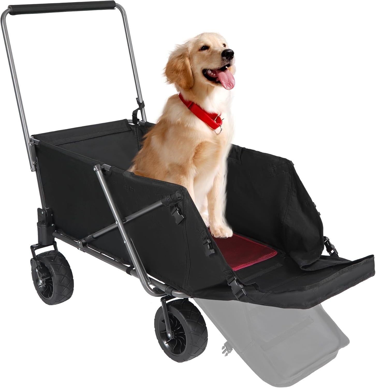 Dog Wagon Trolley Cart Folding 134L Heavy Duty Extendable Rear 70kg Black Pet