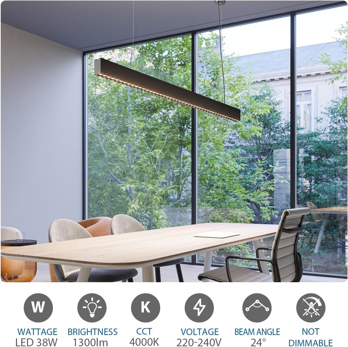 LED Pendant Light 120cm 38W Linear Kitchen Island Bar Black 4000K Adjustable