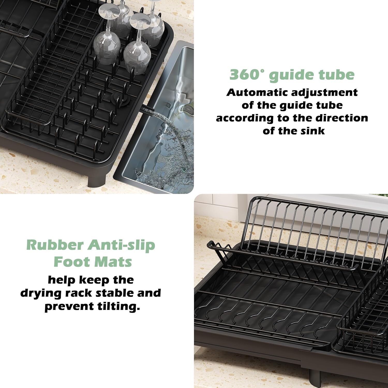 Large Dish Drying Rack with Drainboard Extendable Kitchen Countertop Organiser