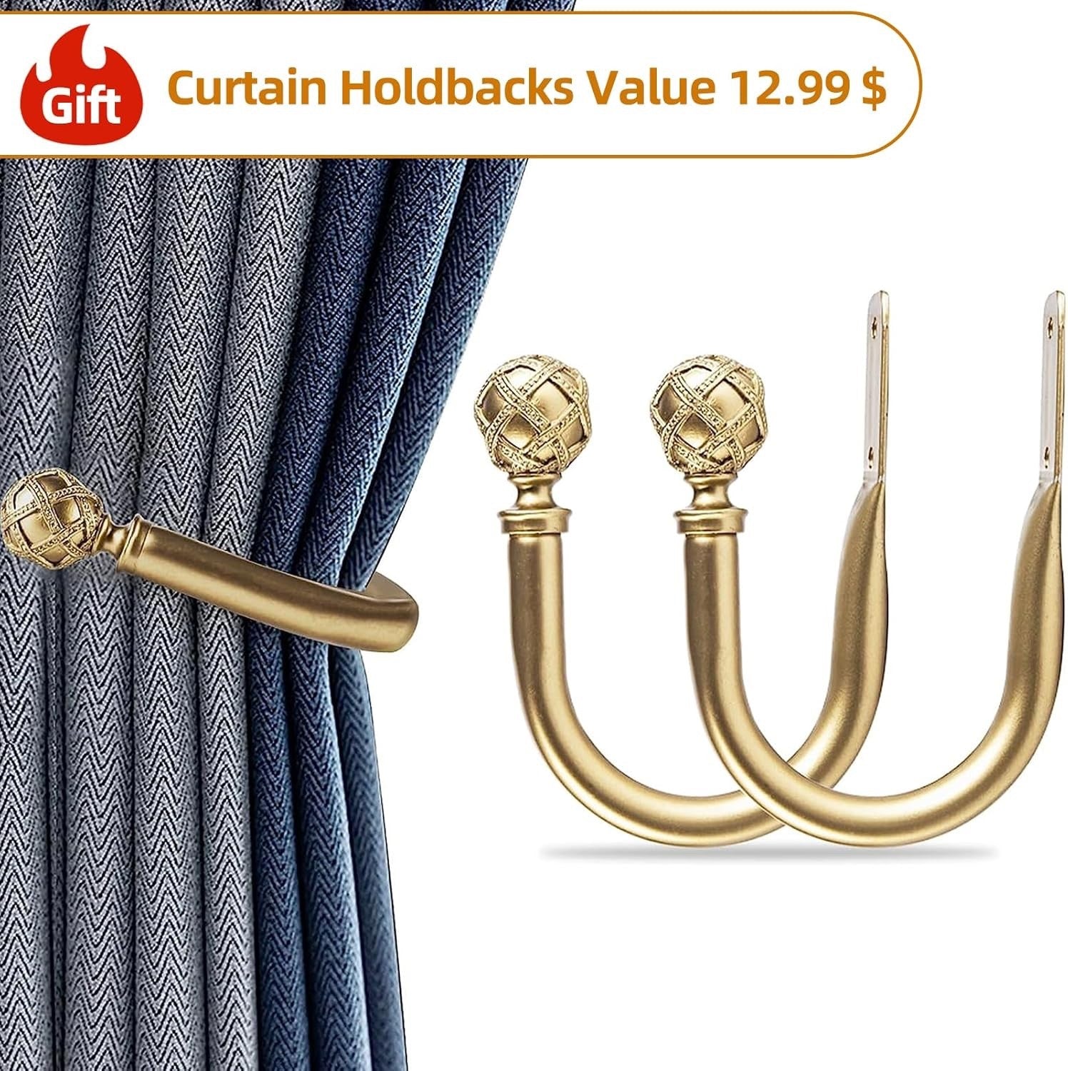 1 Inch Diameter Double Curtain Rod Set Double Curtain gold