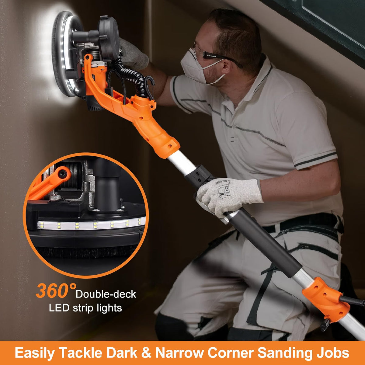 Drywall Sander 1000W 6-Speed LED Vacuum Wall Ceiling Electric Protmex