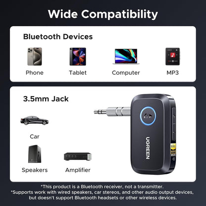 Bluetooth AUX Car Adapter 6.0 LDAC Receiver Audio Handsfree Dual Link 17H Black