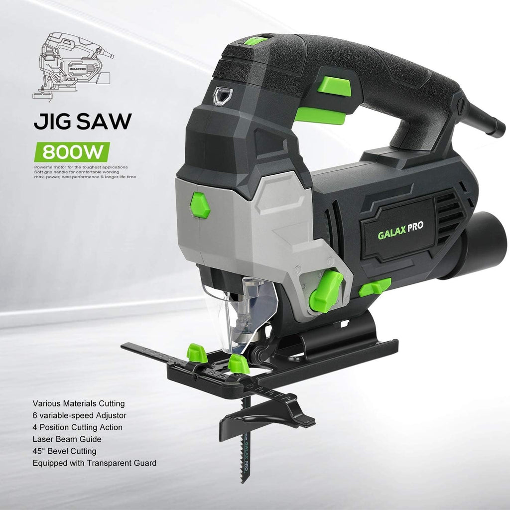 GALAX PRO Jigsaw 800W 3000 SPM Jig Saw Tool Max ±45° Bevel Cutting Angle
