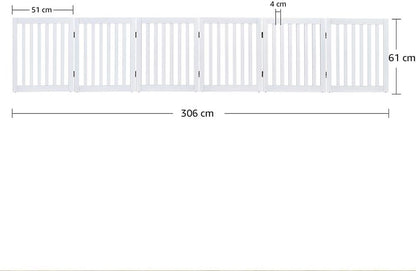 Freestanding Dog Gate Extra Wide 306x61cm White Foldable Pet Fence Playpen Home