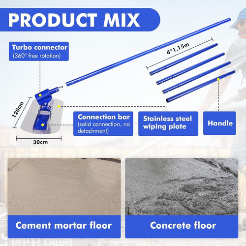 120x30cm Concrete Bull Float with 4 Handles 1.15m Aluminium Set Blue