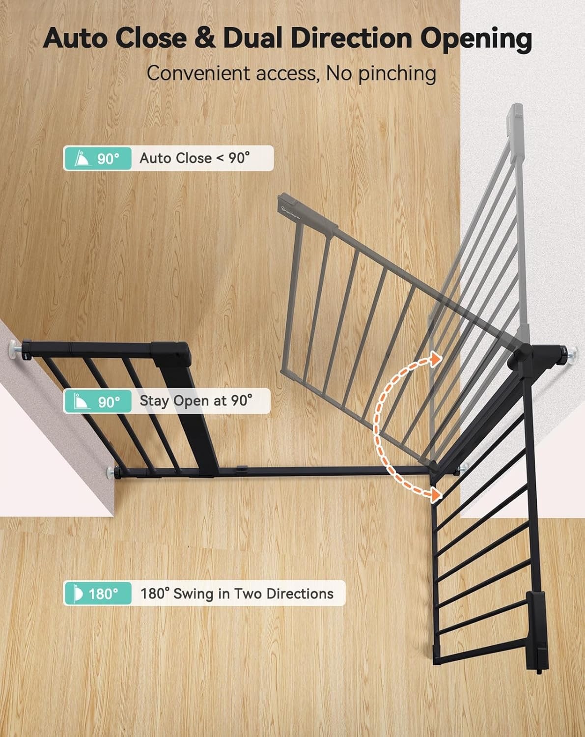 Baby Gate Safety 36in Extra Tall Auto Close Pet Dog Stair Doorway Black Metal