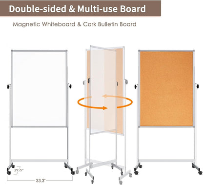 Magnetic Whiteboard Stand 120x60 cm Mobile Dry Erase Board Portable Classroom