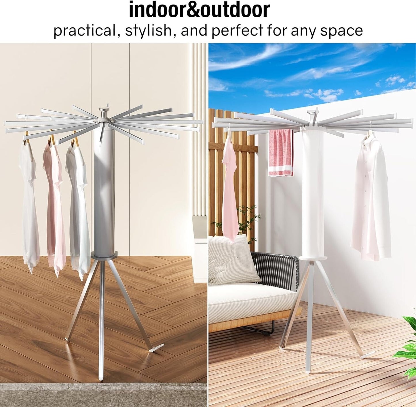 MAXXIVO Foldable Tripod Clothes Drying Rack Versatile Folding Clothes Rack