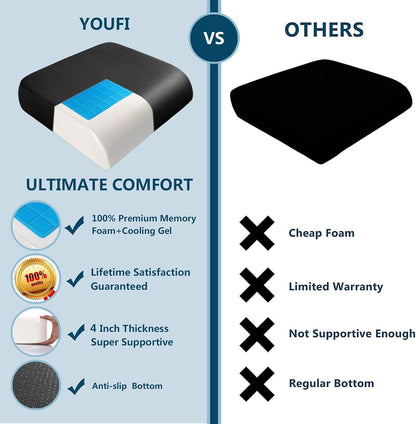 Large Memory Foam Seat Cushion Cooling Gel Sciatica Coccyx Tailbone Pillow Pad