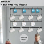 Wall Mounted Mug Holder 4 Tier Wrought Iron Coffee Cup Rack Black