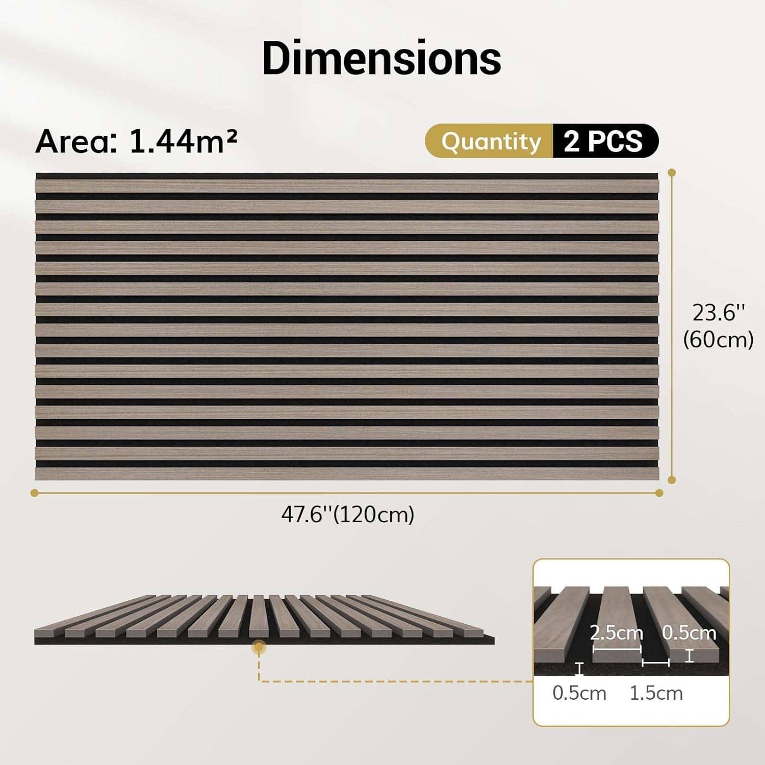 Acoustic Wall Panels Wood Slat 120x60cm 2 Pack Soundproof Decor Grey Room