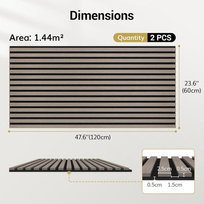 Acoustic Wall Panels Wood Slat 120x60cm 2 Pack Soundproof Decor Grey Room