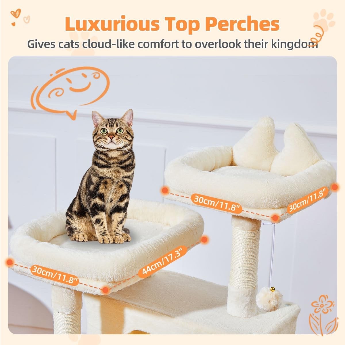Cat Tree Scratching Tower 146cm Large Indoor Condo Hammock 8 Sisal Posts Beige
