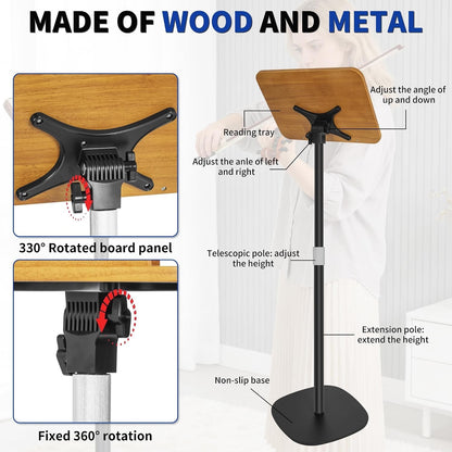 Book Reading Stand Adjustable 50-130cm Foldable Laptop Tablet Music Holder Black