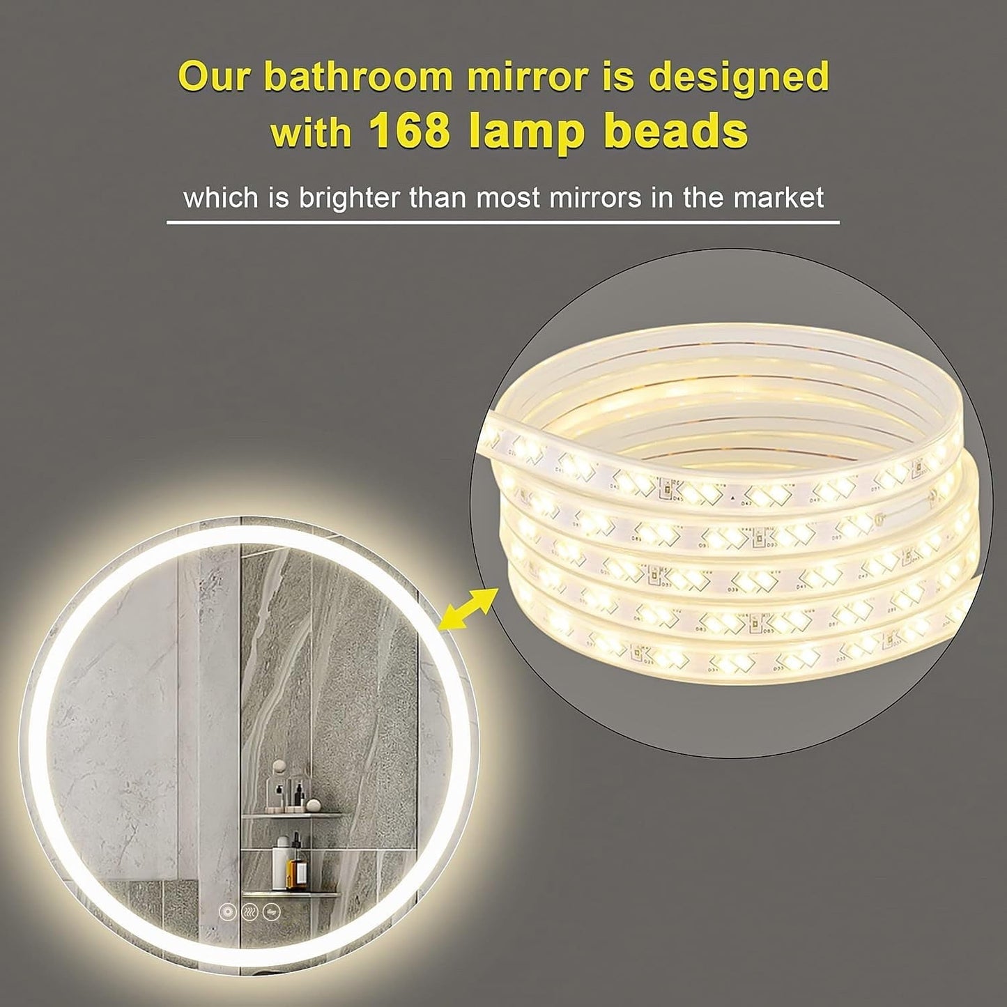 Round LED Bathroom Mirror 500mm Backlit Demister 3 Colour Dimmable Touch IP44