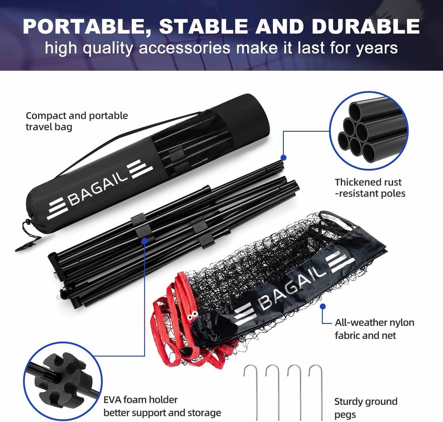 Badminton Tennis Volleyball Net 4.1M Adjustable Height Portable Stand Carry Bag