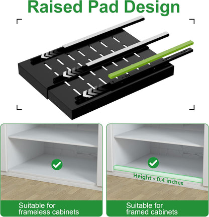 Pull Out Cabinet Organizer 4 Pack 21in Deep 9-14in Adjustable 3 Rail Steel Set