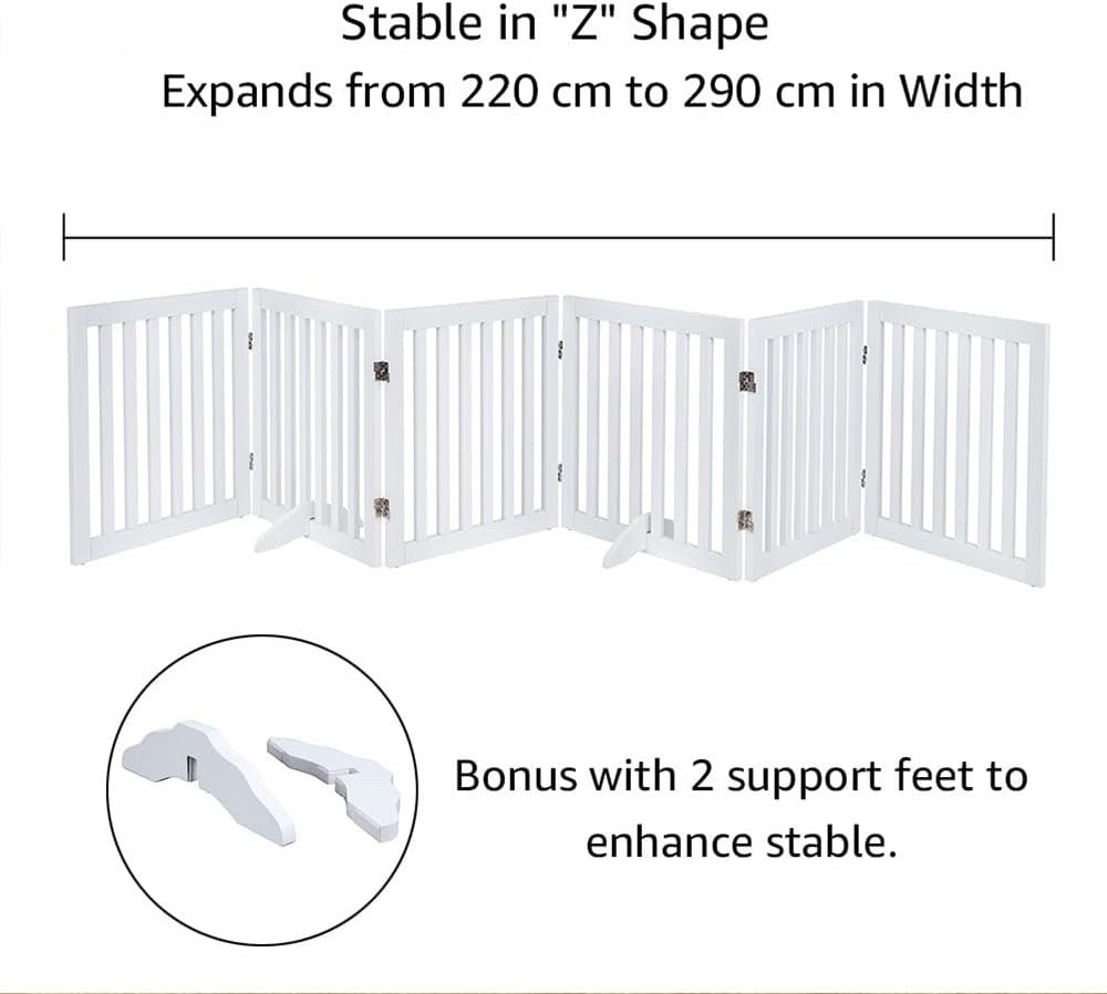 Freestanding Dog Gate Extra Wide 306x61cm White Foldable Pet Fence Playpen Home