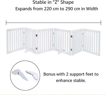 Freestanding Dog Gate Extra Wide 306x61cm White Foldable Pet Fence Playpen Home