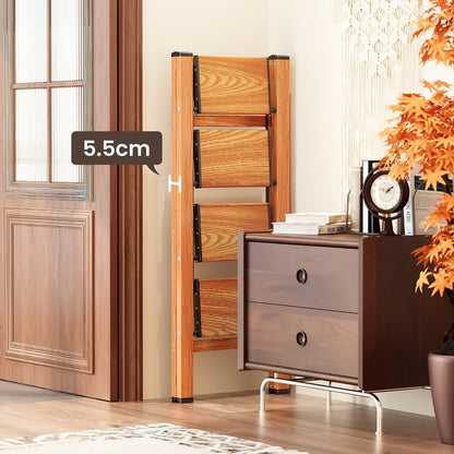 4 Step Ladder Folding Stool Carbon Steel Anti-Slip Wide Pedals 150kg Woodgrain