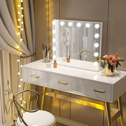 Makeup Mirror LED Hollywood 42x50cm 14 Lights 3 Colour Dimmable 10x Zoom USB