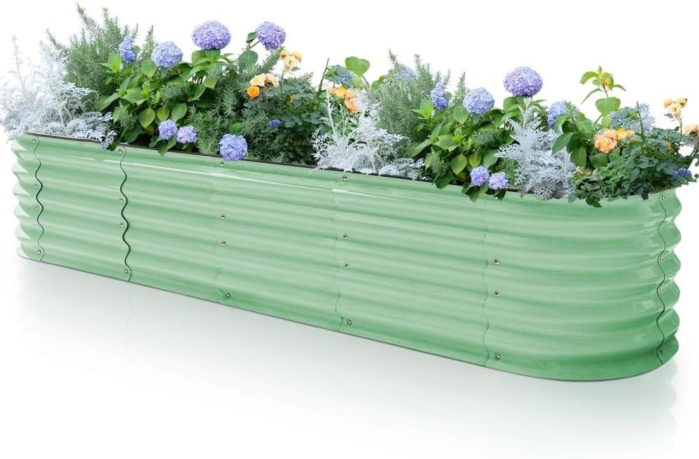 Byhagern Raised Garden Bed Outdoor Anti-Rust Planter Box for Veg & Flowers Green