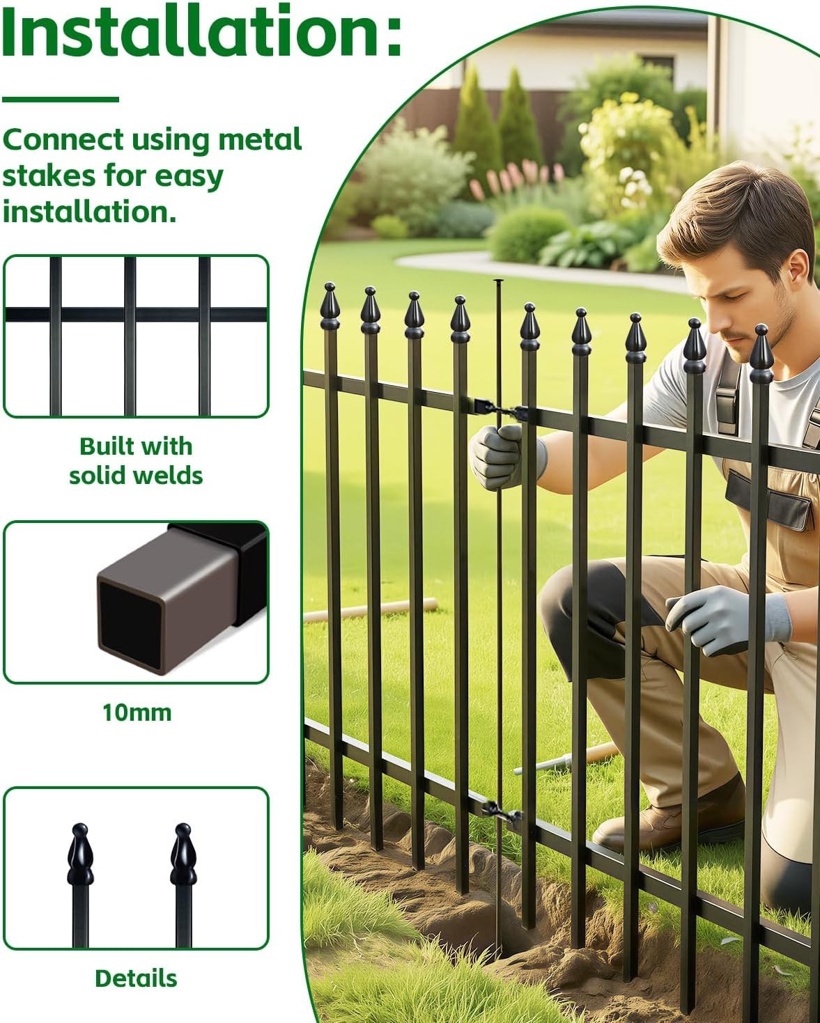 Metal Garden Fence 5 Pack 81x61cm Black Border Edging Animal Barrier Outdoor