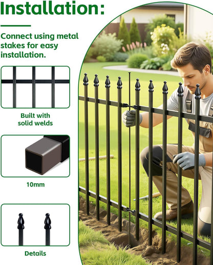 Metal Garden Fence 5 Pack 81x61cm Black Border Edging Animal Barrier Outdoor