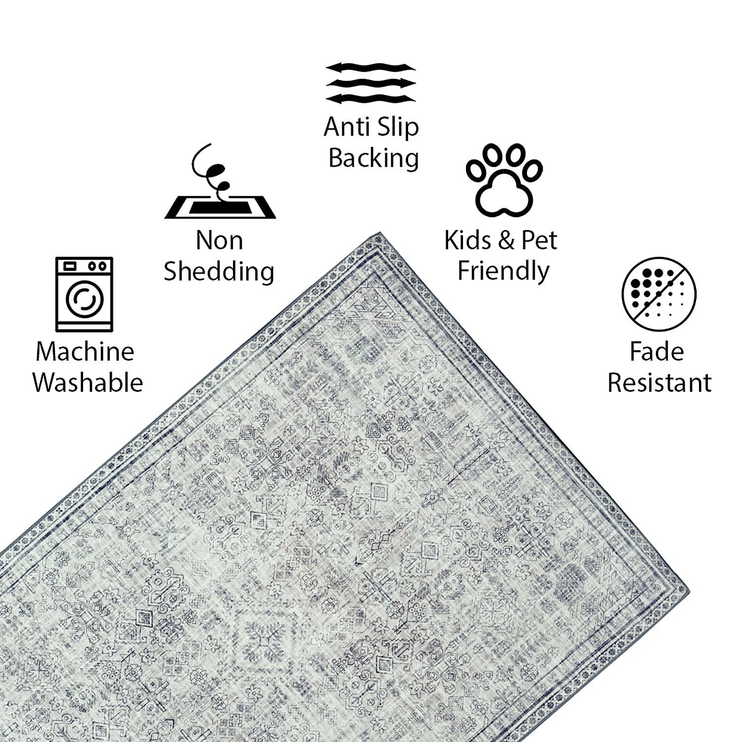 Machine Washable Area Rug 152x213cm Living Room Bedroom Cream Taupe Grey