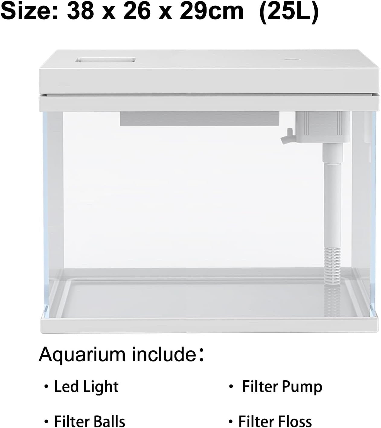Aquarium Fish Tank 25L Glass LED Filter Heater Marine Freshwater Starter Kit