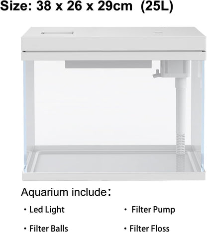 Aquarium Fish Tank 25L Glass LED Filter Heater Marine Freshwater Starter Kit